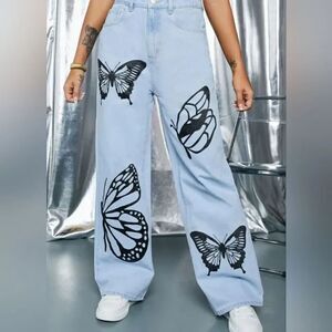 Women's Light Blue Butterfly Print Jeans size 5/27